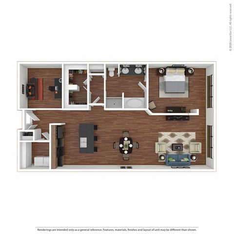 Floor plan for 1 bed, 1 bath, 1075 sqft